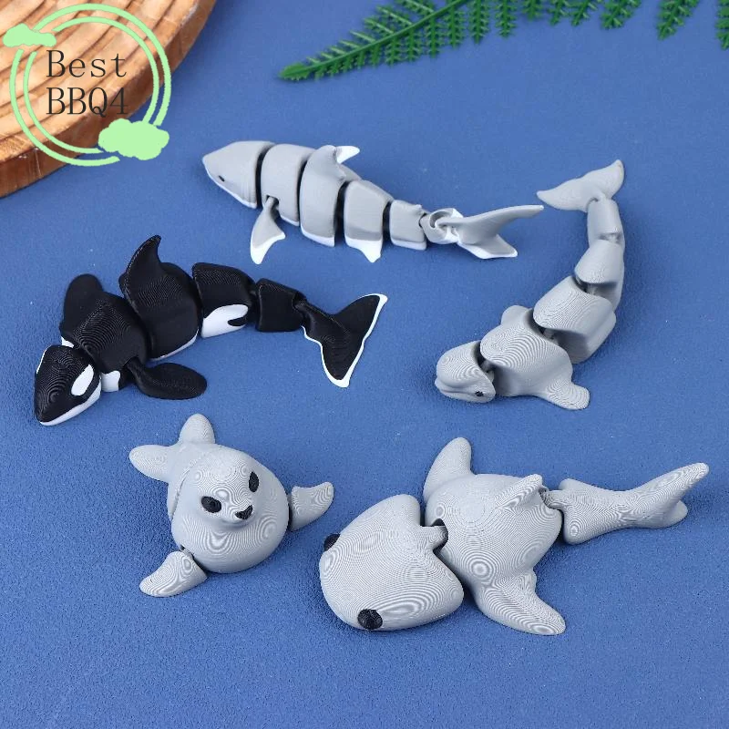 (BBQ4)3D Printed Small Animal Joint Flexible Simulation Shark, Killer Whale Home Decoration Perfect Gift For Friend Family