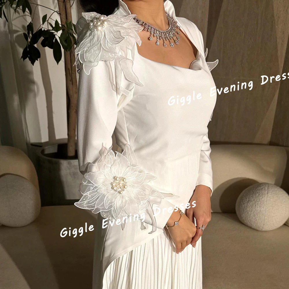 Giggle Crepe Appliques Beading Fashion Prom Gown Saudi Arab Ruched Elegance Ankle-Length Evening Party Dresses for Women 2024