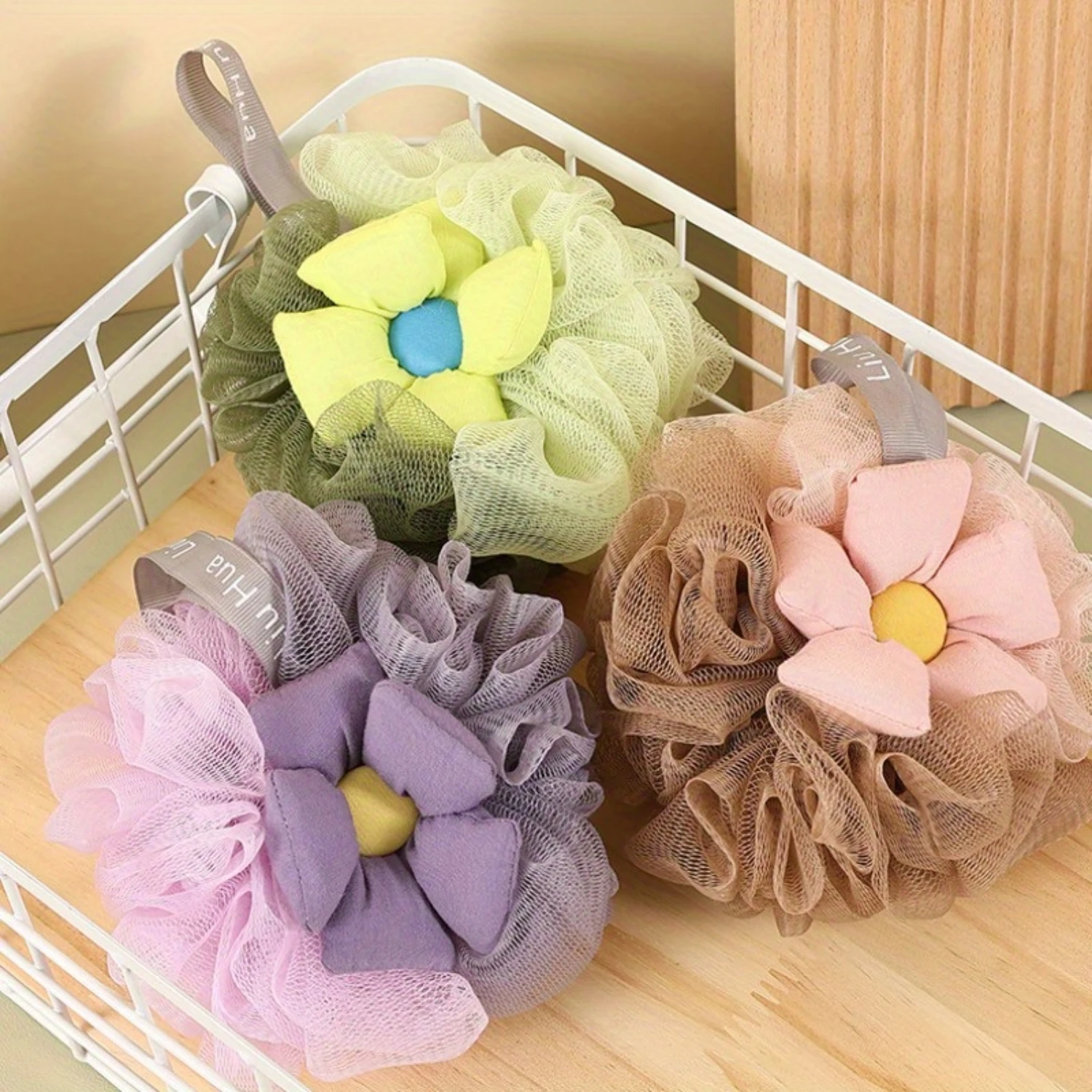 

DEKAXID 1pc Sunflower Bath Ball Shower Pouf, Soft Mesh Loofah, Luxury Shower Sponge With Hanging Ribbon For Easy Drying, Exfoli