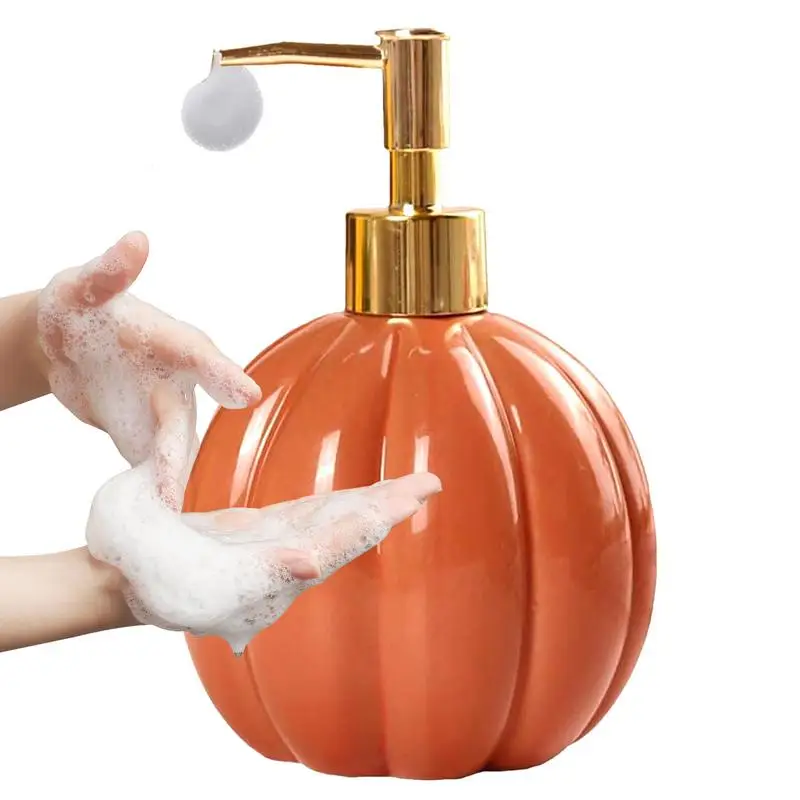 Hand Soap Dispenser for Bathroom Pumpkin Shape Press Type Travel Ceramics Pump Bottle Bathroom Countertop Shower Dispensers for