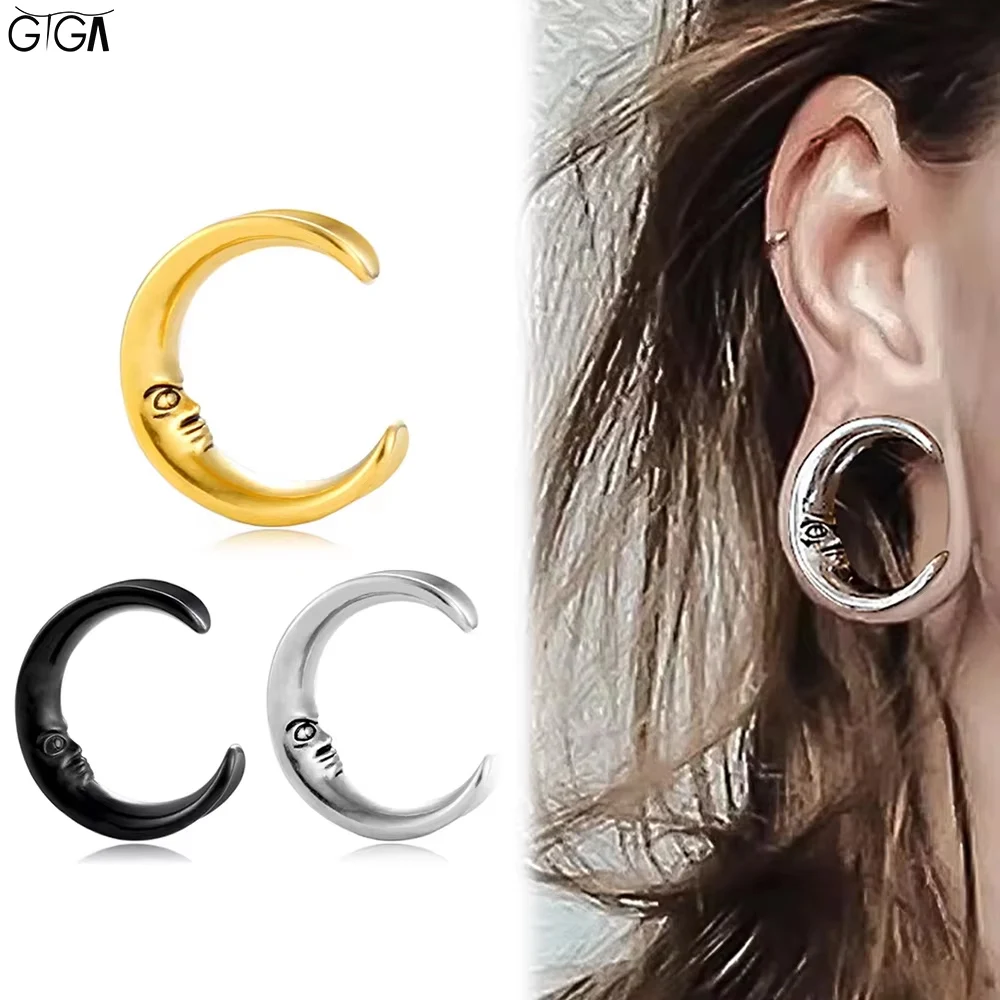 Giga 2 uds sillín Luna cara tapón para la oreja túnel joyería para el cuerpo Piercing 316L acero inoxidable medidores de oreja expansor joyería para Piercing corporal