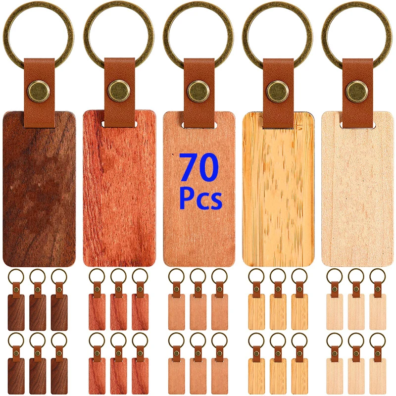 

70Pcs Blank Wooden Key Chains Rectangular Blanks For Key Chains Wood Blanks For DIY Gift Crafts