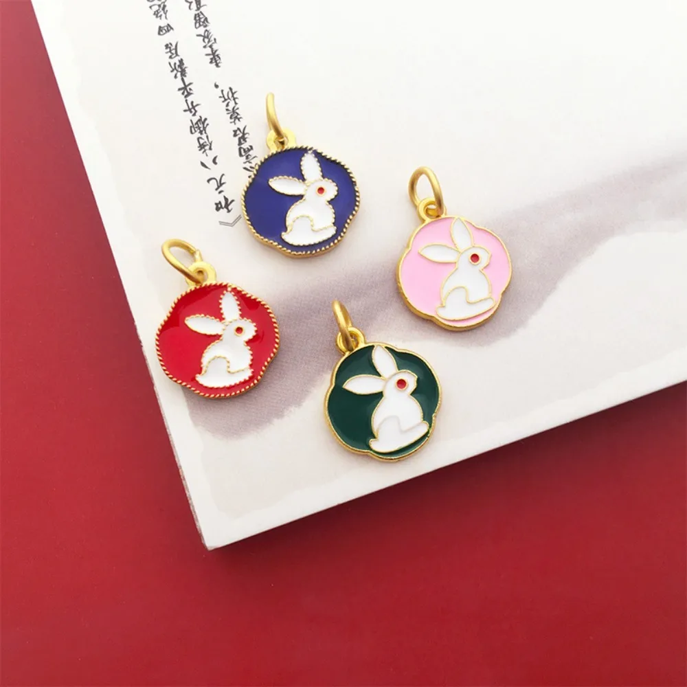 2pcs Delicate Rabbit Dripping Oil Pendant Double-sided Pattern Bracelet DIY Pendant DIY Accessory Elegant Chinoiserie