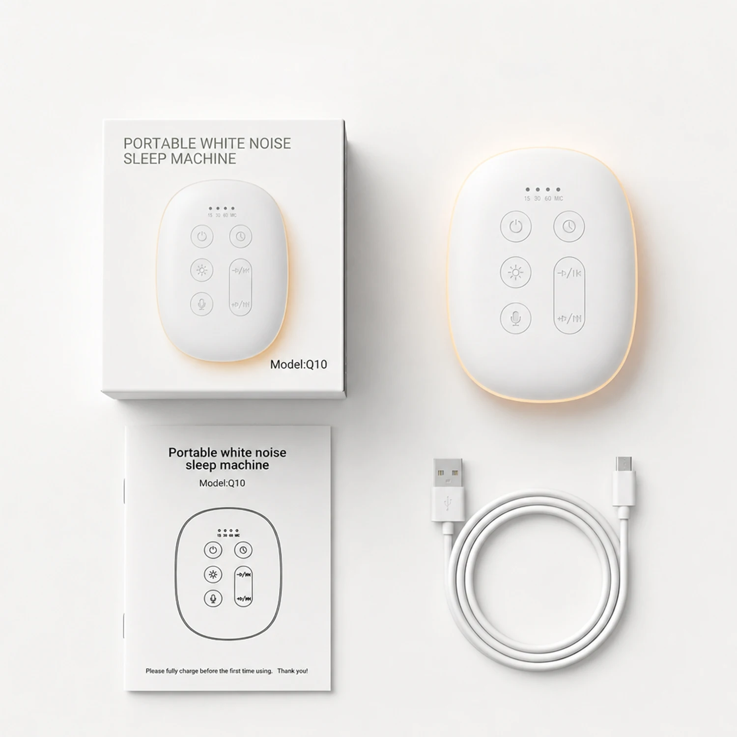 Portable White Noise Machine with Night Light, 24 Sounds, 3 Color Modes, USB-C Rechargeable, 15/30/60 Min Timer