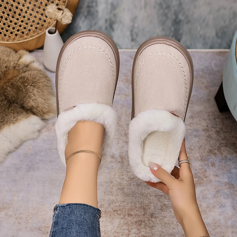 Winter Fuzzy Mule Women's Slippers Home Plush Thick Platform Sole Woman Shoes Couple New Indoor Cozy Slides Unisex Soft Non-Slip view 6