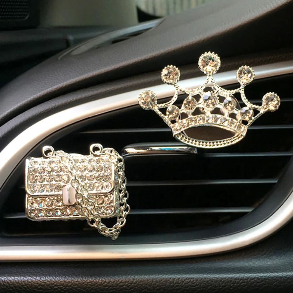Ambientador de coche de tacón alto con corona de monedero para niña brillante, difusor de coche, decoración elegante, 1 unidad