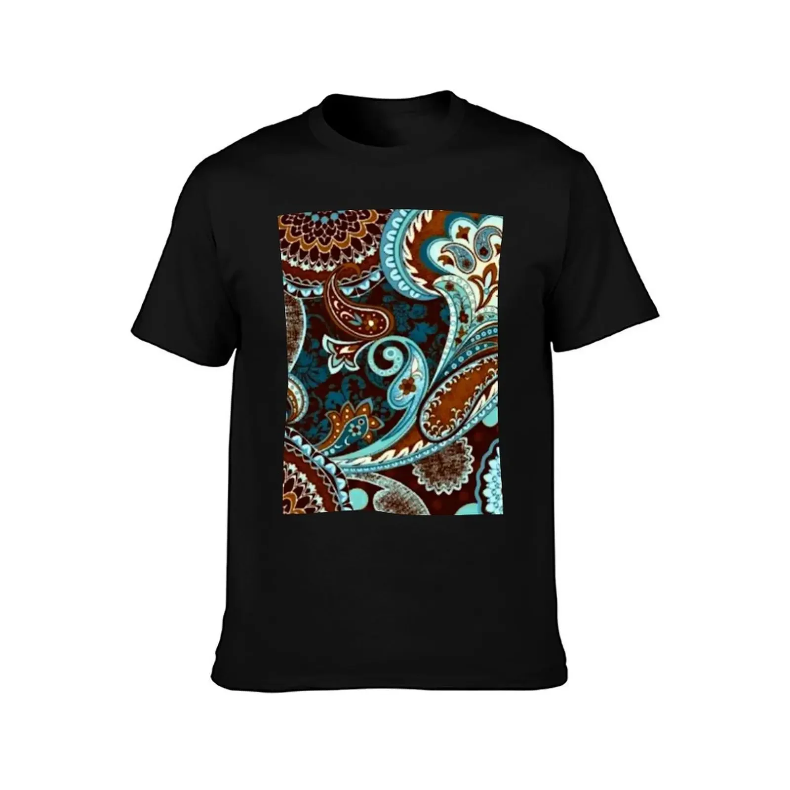 Turquoise Brown Vintage Paisley T-Shirt graphics Aesthetic clothing t shirts for men graphic