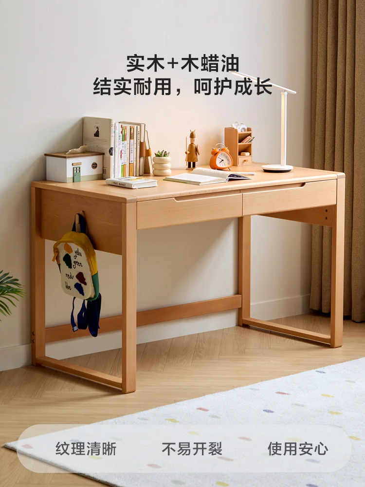 Student household solid wood study desk and chair set can lift and drop children's writing desk and bookcase as a whole.