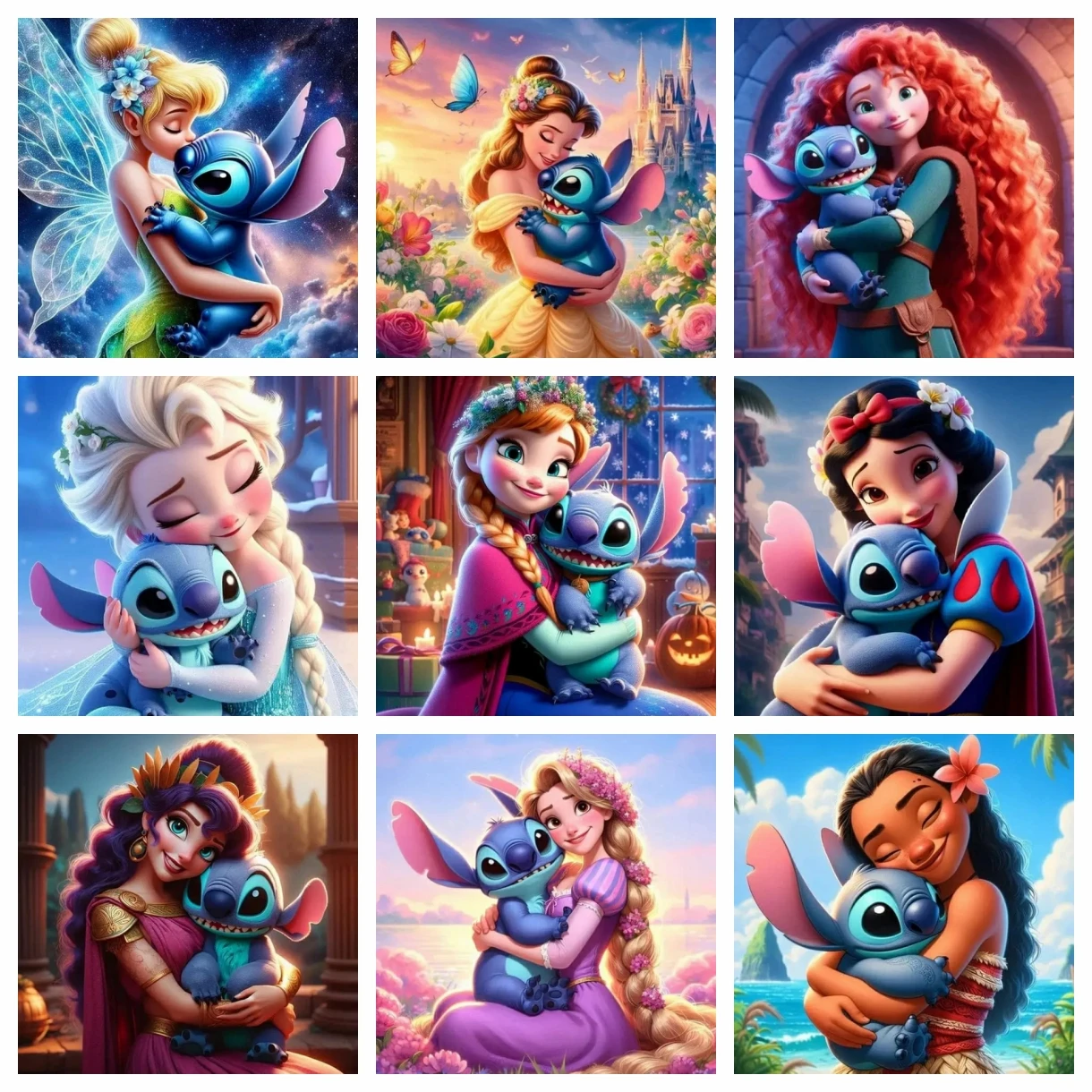 Disney Lilo Stitch y princesas 5D DIY pintura de diamante mosaico arte de dibujos animados punto de cruz bordado decoración del hogar regalo para niños