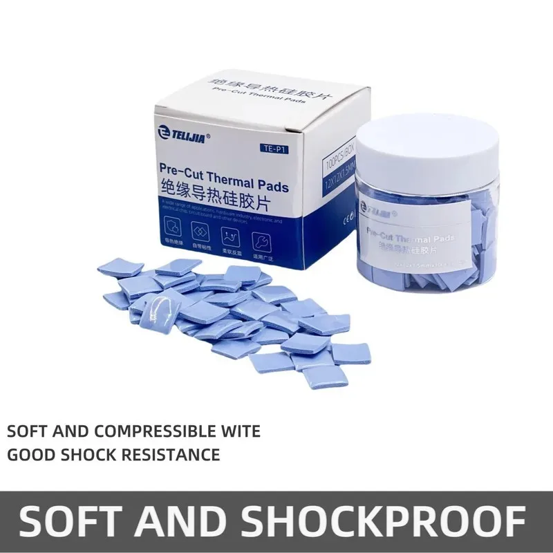 

12*12mm Blue Grey Thermal Silicone Pad for Mobile Phone Repair Notebook Motherboard CPU Repair Pre Cut Mat 100PCS Tools