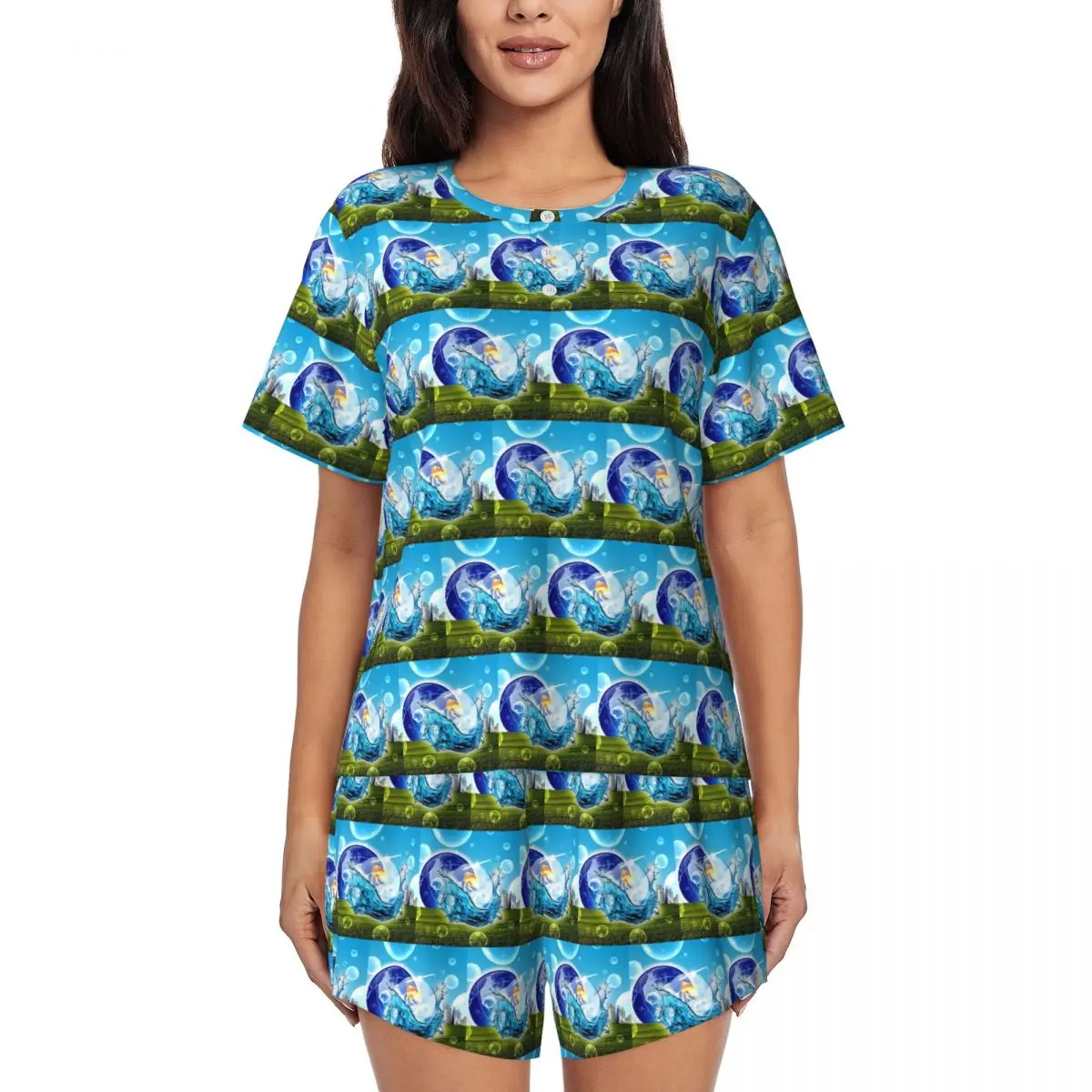 

Ночная рубашка Frutiger Aero с круглым вырезом и короткими рукавами для сна, женский мягкий пижамный комплект с короткими штанами