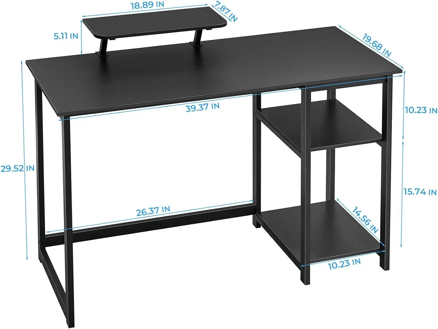 Adjustable Storage Shelves 39 Inch Small Desk Monitor Stand For Home Work