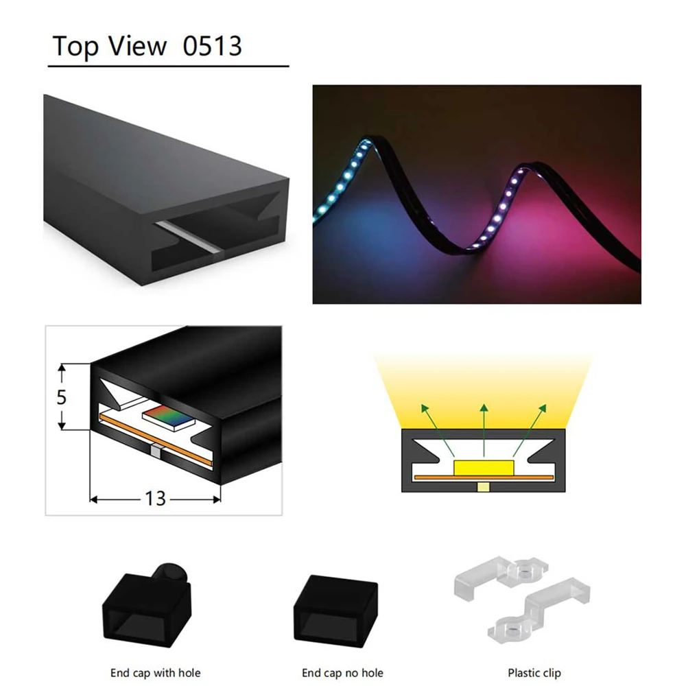 FUNZENXIN LED Neon Schwarz Röhre 1m 2m 3m 4m 5m IP67 Wasserdichte Silikon Weiche Lampe für WS2812B WS2811 SK6812 Streifen Licht Außen Dekoration 4