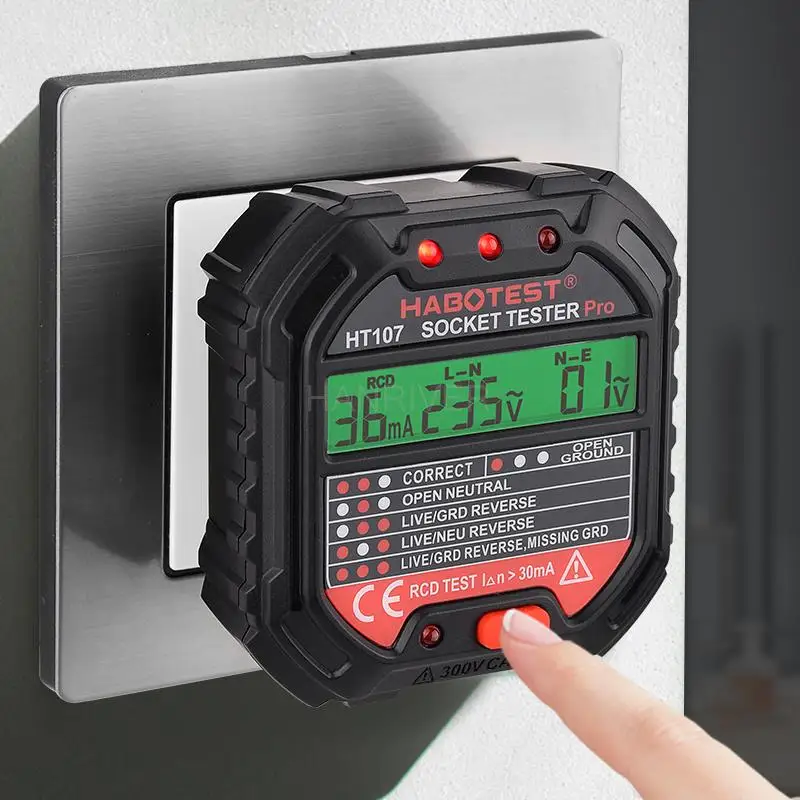KNCOKAR Socket Tester Pro Voltage Test RCD 30mA Socket Detector UK EU Plug Ground Zero Line Plug Polarity Phase Check