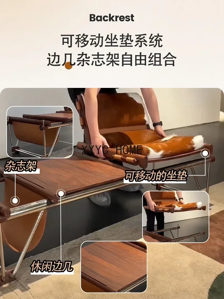 TAO Milk Cowhide Bench Mid-Ancient Leather Sofa Stool Stainless Steel Books And Newspapers Silent Coffee