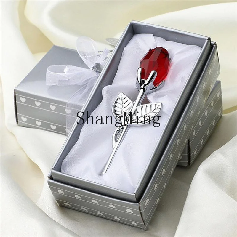 

FG6 Colors Crystal Glass Rose Flower Figurines Craft Valentine's Day Favors X'mas Lovers' Gift Souvenir Home Wedding Decoration