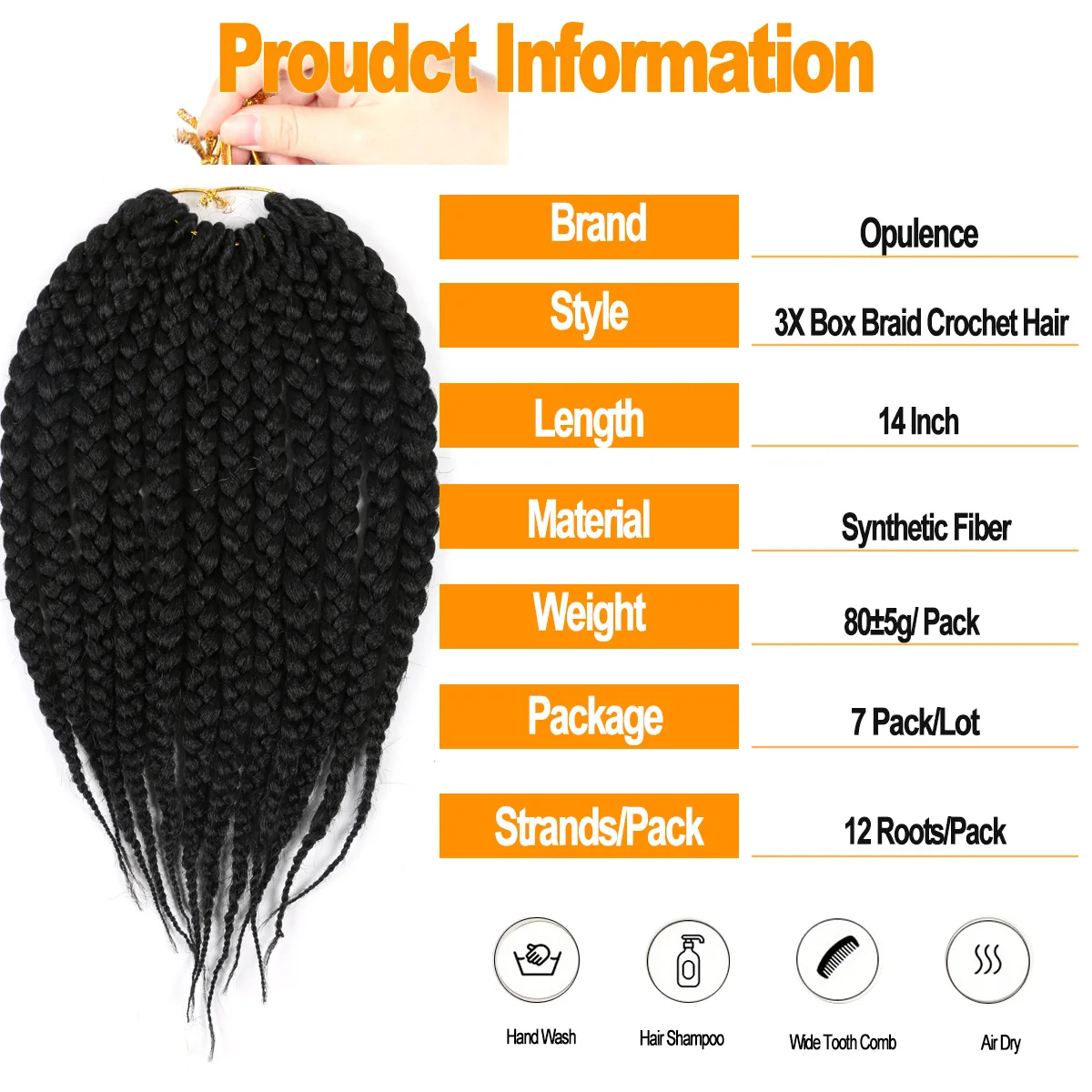 3X trenzas en caja de ganchillo pre-bucle, 7 paquetes de trenzas en caja de diosa, extensiones de cabello de ganchillo 14 en cabello recto de ganchillo para mujeres negras