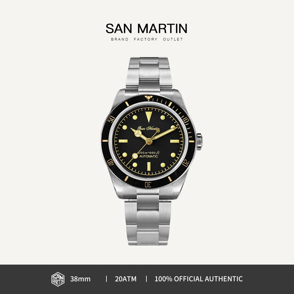 

San Martin 38mm Class Men Retro Diver Watch NH35 Automatic Mechanical Stainless Steel Watches Luminous 20Bar Waterproof SN0004G