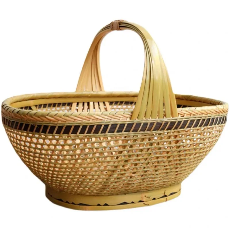 Handmade bamboo woven basket, agricultural vegetable basket, native product storage basket, egg vegetable fruit basket