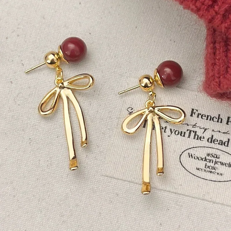 

Real 925 Sterling Silver Pearl Bowknot Pendant Stud Earrings for Women Minimalist Cute Fine Jewelry Light Luxury Accessories