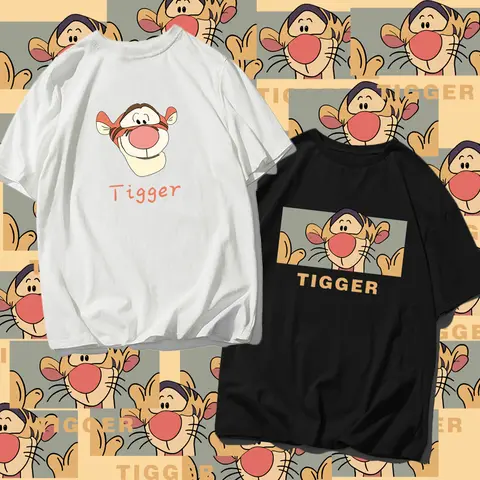디즈니랜드 만화 Tigger Kawaii 여성용 귀여운 그래픽 프린트 코튼 티셔츠 2024 Summer Top Y2K 하라주쿠 윈드 커플 반팔