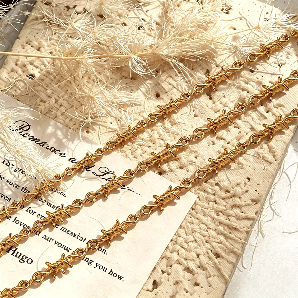 1m 18K PVD Gold Stainless Steel Handmade Chain Embossing Conch Starfish Link Chains for DIY Necklace Bracelet Jewelry Making