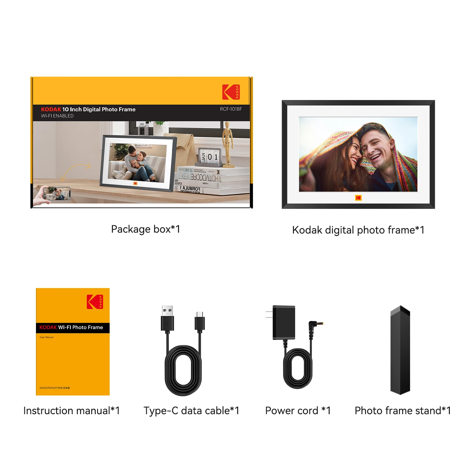 Kodak 10.1 Inch Smart WiFi Digital Picture Frame, 800*1280 HD Touch Screen With Removable Bracket,Supports Type-c power supply