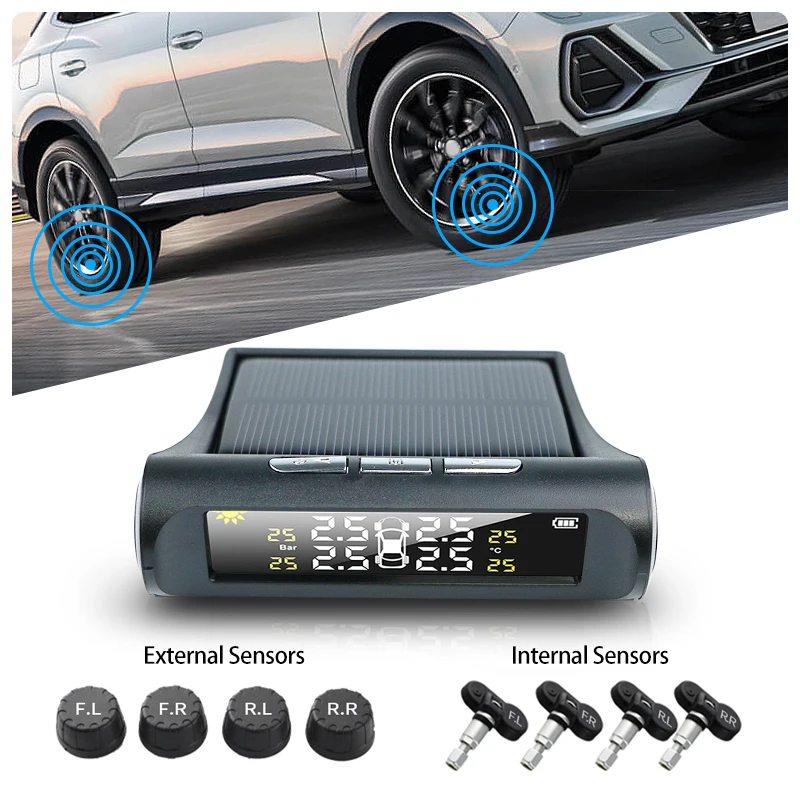 

Tire Pressure Monitoring System Car Security Alarm 4 External Sensor Precision Tyre Wireless LCD Display Digital Car Electronics