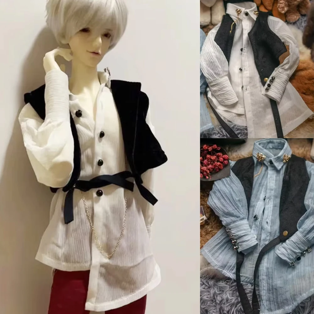 D03-P421-1 children handmade toy 1/4 1/3 uncle Doll DD BJD/SD 13 17 popo68 Accessories black white Vest shirt suit 2pcs/set