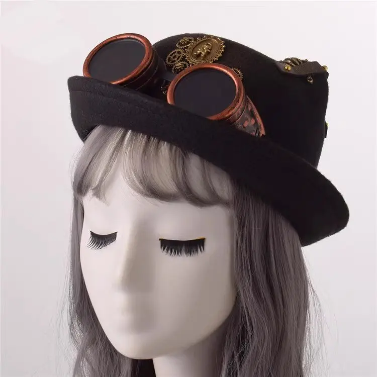Steampunk Top Hat For Men With Goggles Gay Hat Bowler Top Hat top hat Party Costume Carnival Nightclub