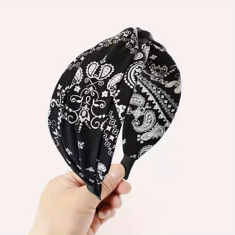 Wide Bohemia Paisley Flower Printed Middle Cross Knot Hairband Fashion Hair Hoop Women Hair Accessories Casual Adult Headband