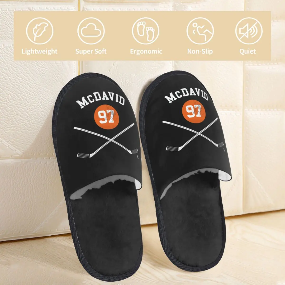 مخصص كونور McDavid 97 ل Edmonton Oilers المشجعين النعال رغوة الذاكرة الدافئة لينة النساء شبشب منزل غرفة نوم أحذية مريحة