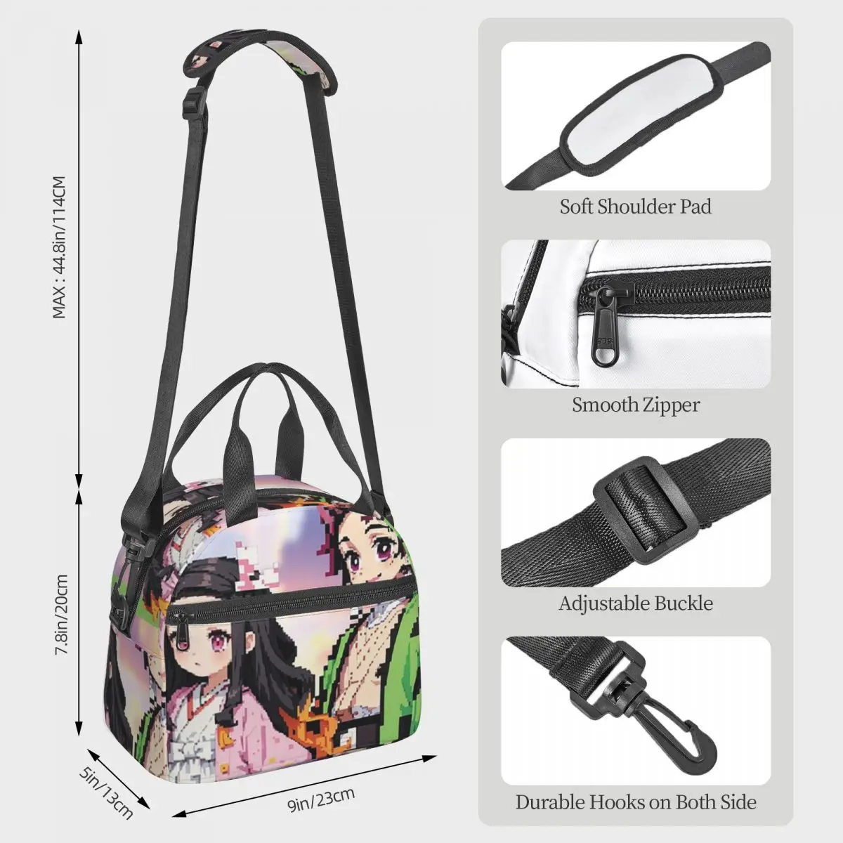 Nezuko Kimono Demon Slayer Kimetsu No Yaiba Anime Lunch Bags Bento Box Lunch Tote Picnic Bags Thermal Bag for Woman Girl Work