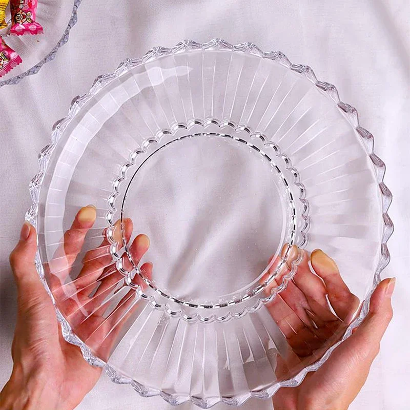 6 to 13 Inches Eco-Friendly Clear Ridge Crystal Glass Fruit Plate with Lid Decorative Bowl and Platter Set