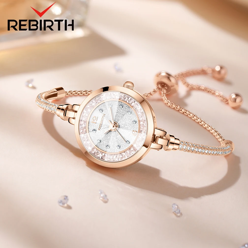 REBIRTH Waterproof Women's Watch Diamond Style Bracelet Stretchable Strap Original Watch