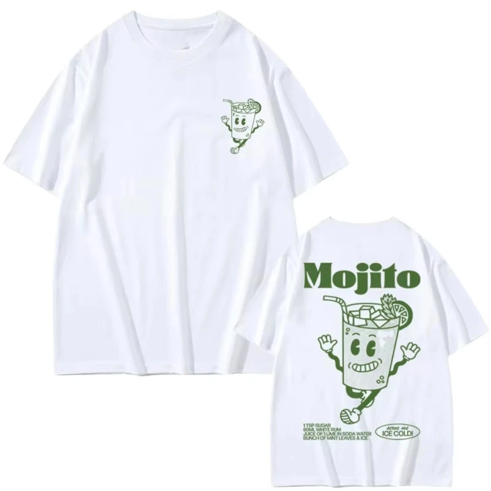 Camiseta divertida con gráfico de cóctel Mojito, camisetas vintage de dibujos animados, camiseta informal de manga larga a la moda para mujer