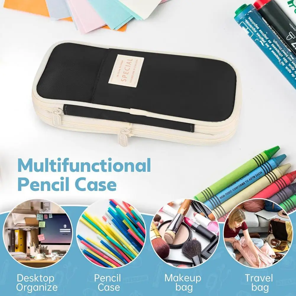 Capacity Pencil Case Expandable Canvas Pencil Case with Zipper Closure Capacity Stationery Holder for Pens for School