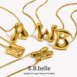 E.B.belle Large Size Bubble 26 Letter Pendant Necklace 18K Gold Plated Hypoallergenic Decoration Alphabet Neck Jewelry