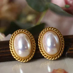 European And American Simple Geometric Oval Lace Pink Pearl Earrings Sweet Elegant Earrings