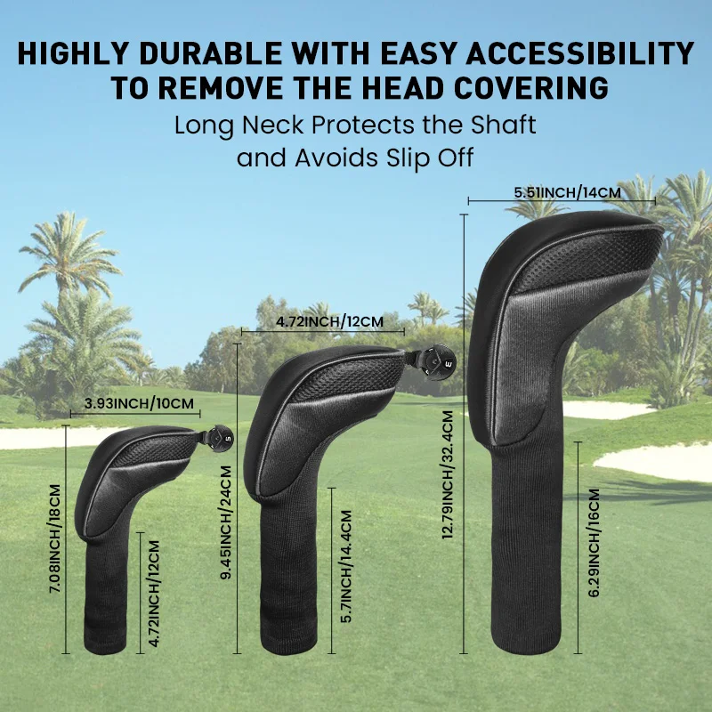 Golf Club Head Covers 5 Pack for Woods Driver Fairway Hybrid, Long Neck Design with Interchangeable Number Tag for Protection