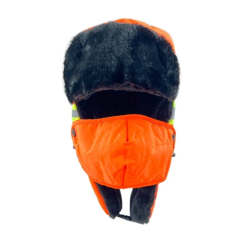 Nighttime Reflective Plush Safety Hat Winter Warm Earflap Hat for Outdoor Sports Dropship