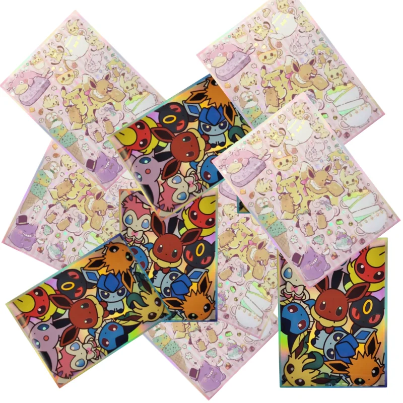 60 pz/set Pokemon Card Sleeves Mimikyu Eevee Jigglypuff sylvion Anime Gaeme giocattolo fai da te PTCG olografico Protector Film Album Binder