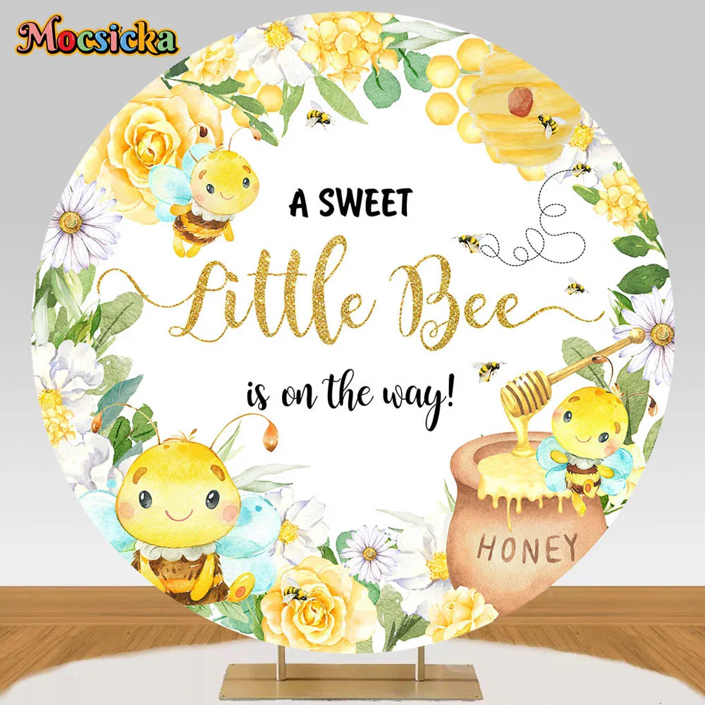 

Mocsicka Yellow Bee Baby Shower Round Backdrop Boys Welcome Party Decor A Sweet Little Bee is on the Way Photo Background Covers