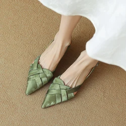 Summer Sandals Narrow Band Women Sandals Thin Heels Pointed Toe Pumps Ladies Elegant Green Beige Shoes Large Size 41