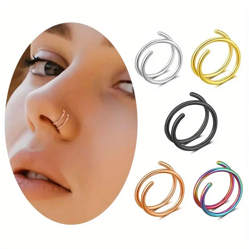 5Pcs 316 Stainless Steel Nose Rings Flexible Twist Spiral Design Double Hoops for Single Piercing Hypoallergenic Body Jewelry