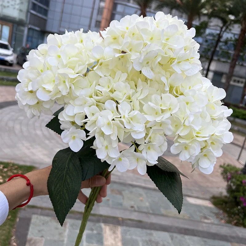 Large Size 5 Heads Artificial Flowers White Pink Hydrangea Silk DIY Wedding Bridal Bouquet Fake Flowers Home Party Decoration image 3