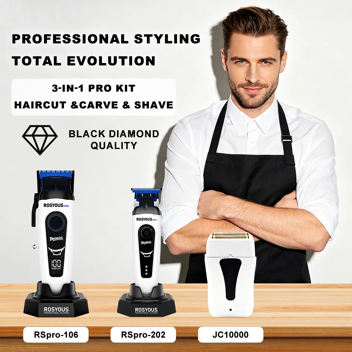 

JUCAI JC10000 ROSYOUS RSPRO-106 620 Professional Barber Cutting Machines Kit with Base Charger Men Haircut Machine Hair Clipper