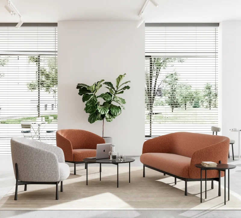 Contemporary Curved Fabric Sofa With Sturdy Metal Frame 2-Seater Reception Couch For Office Lobby & Waiting Area