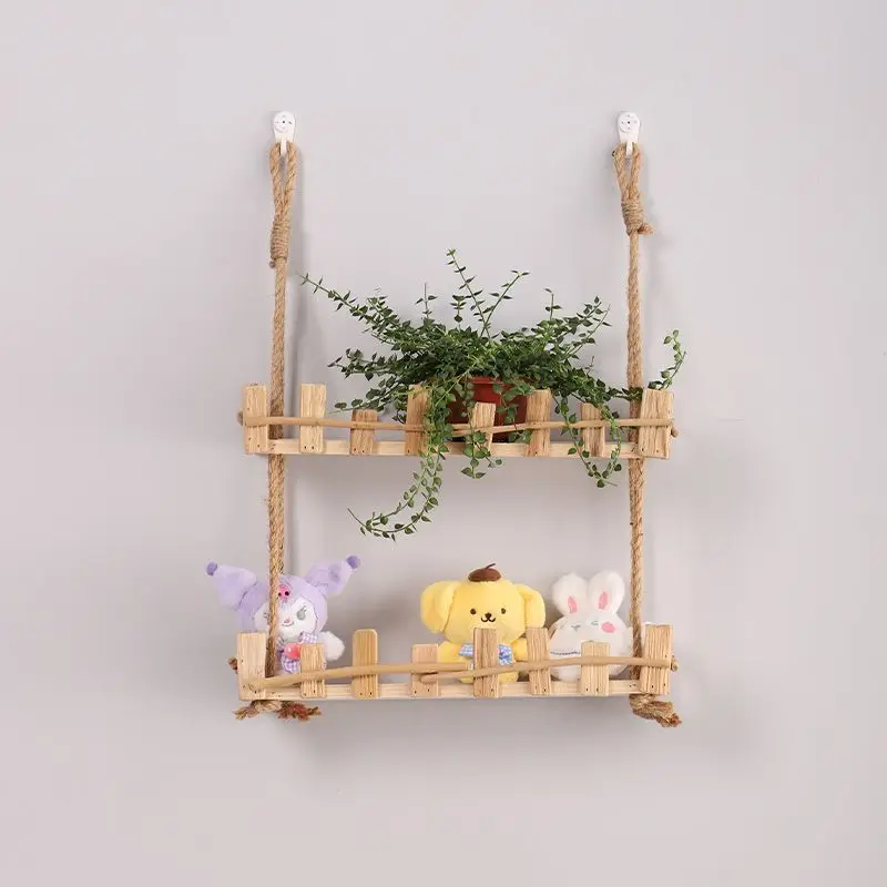 ‌Scandinavian Wall Storage, Zero Damage Mounting System, Rope Suspension Shelves, Modern Gallery Display