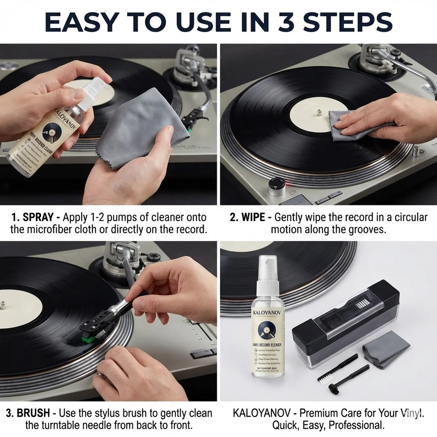 Anti-Static Vinyl Record Cleaner Kit Alcohol-Free Turntable Spray Velvet Brush Stylus Needle Microfiber Cloth For LP Player - view 5